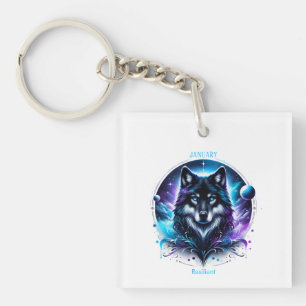 January Birth Month Spirit Animal Wolf Key Ring