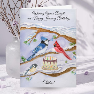 January Birthday Backyard Birds Personalise  Card