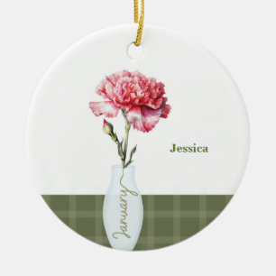 January Birthday Birth Month Flower Carnation Ceramic Ornament