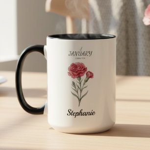 January Birthday Gift Carnation Birth Flower Art Mug