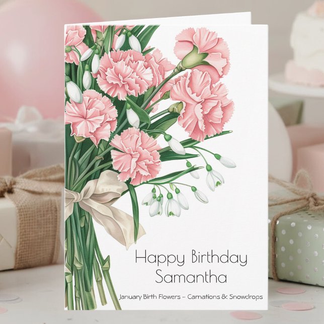 January Birthday Month Flowers Happy Birthday Card (Creator Uploaded)