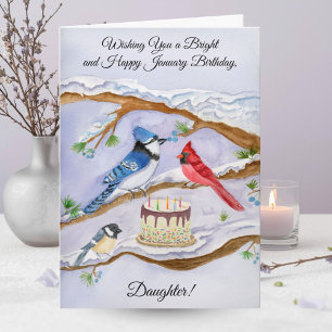 January Birthday with Backyard Birds Daughter Card
