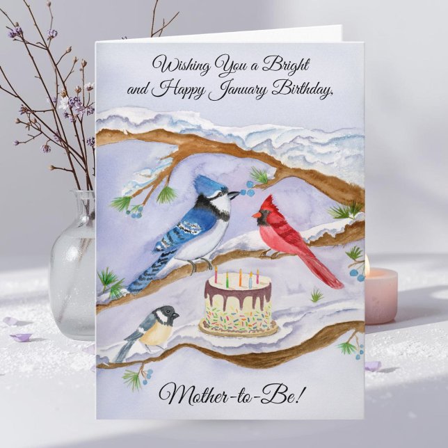 January Birthday with Backyard Birds Mother in Be Card (Creator Uploaded)