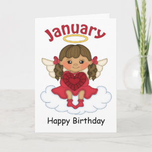 January Birthstone Angel Brunette Birthday Card