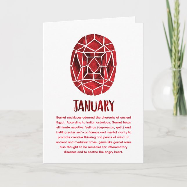January Birthstone Garnet Birthday Watercolor Card (Front)