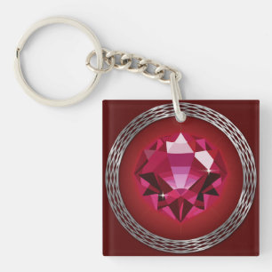 January Birthstone Round Necklace, Silver Plated Key Ring