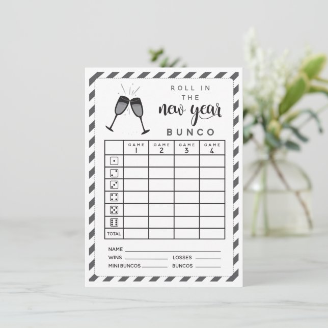 January Bunco Roll in the New Year double sided Invitation (Standing Front)
