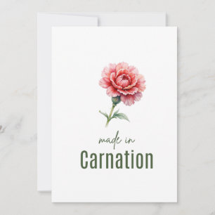 January Carnation Birth Flower card Watercolor