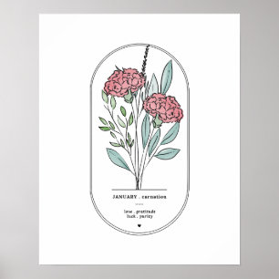 January Carnation Birth Flower Print