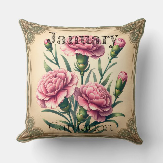 January Carnation Birth Month Double Sided Cushion (Front)