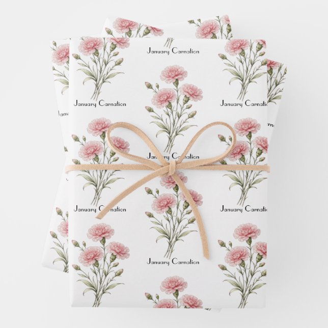 January Carnation Flowers  Wrapping Paper Sheet (In situ)