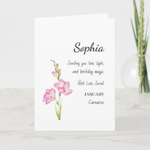 January Carnation Personalised Birthday Card