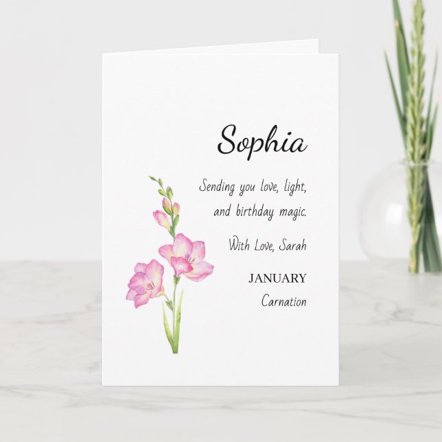 January Carnation Personalised Birthday Card (Front)