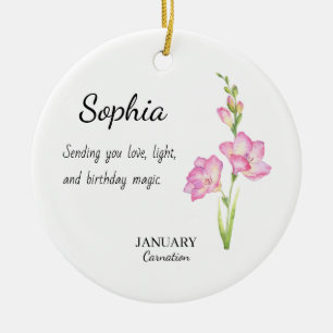 January Carnation Personalised Birthday Ceramic Ornament