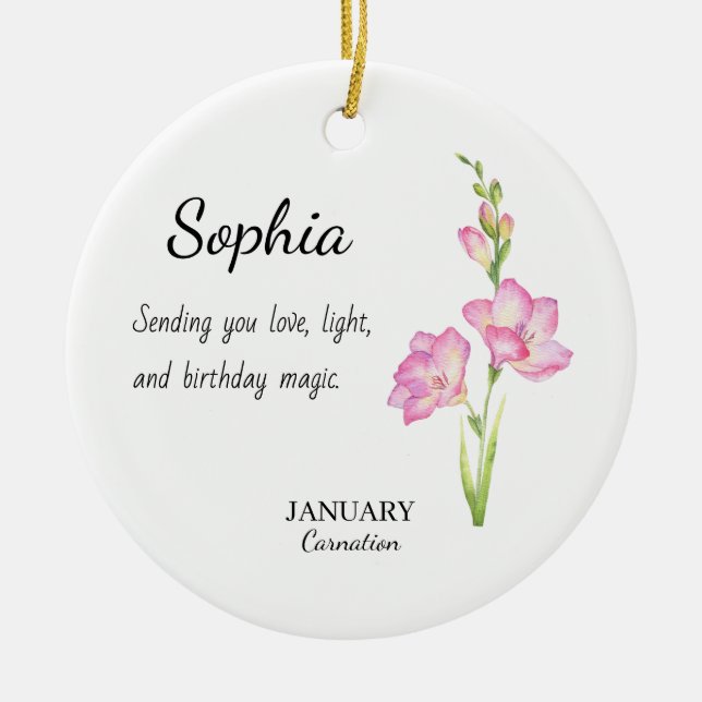 January Carnation Personalised Birthday Ceramic Ornament (Front)