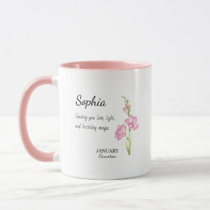 January Carnation Personalised Birthday Mug