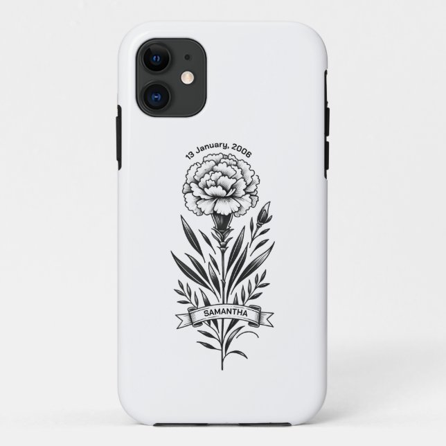 January Carnation Tattoo iPhone Case Birthday Gift (Back)