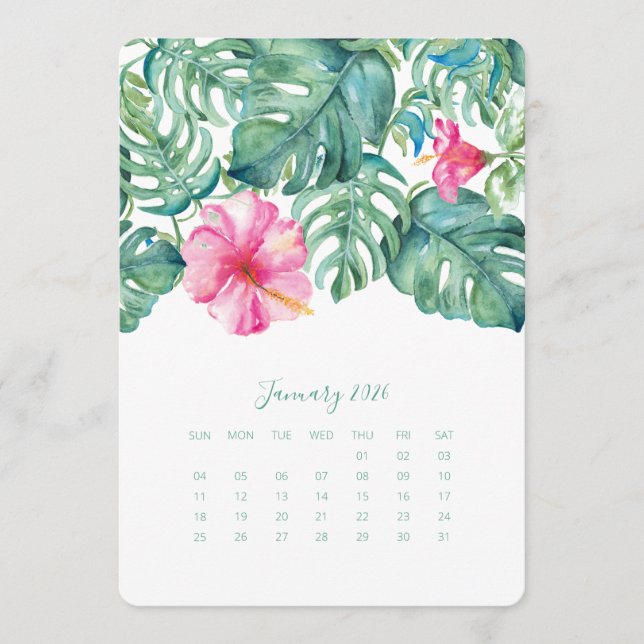 January Desk Top Calendar Card Hibiscus (Front)
