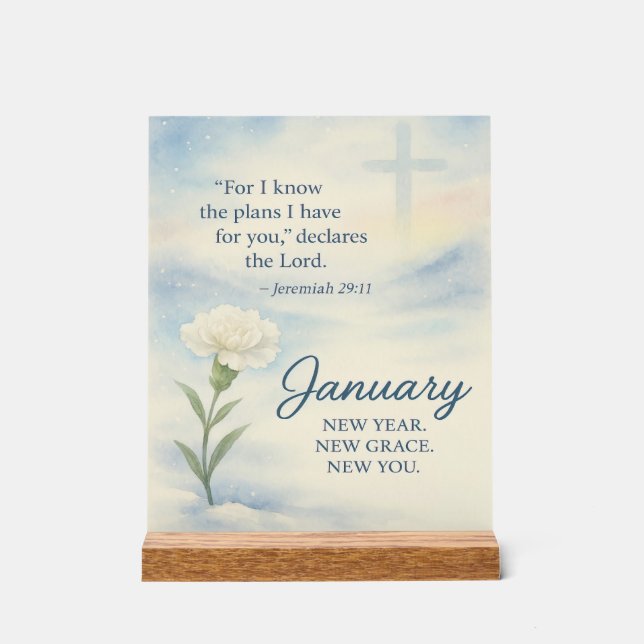 January Floral Birthday Inspirational Winter  Acrylic Sign (Front)