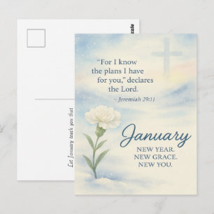 January Floral Birthday Inspirational Winter Postcard