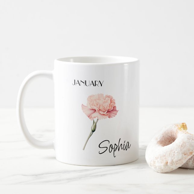 January Flower Personalised Coffee Mug (With Donut)