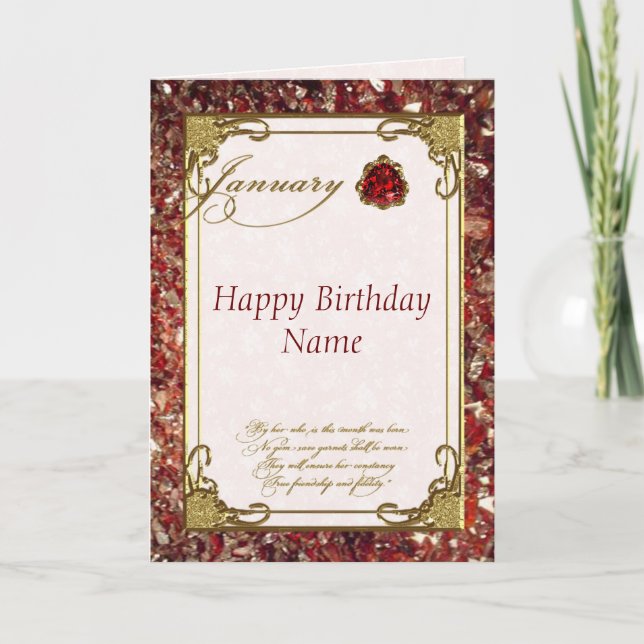 January Garnet Birthstone Birthday Card (Front)