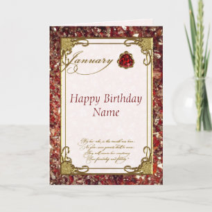 January Garnet Birthstone Birthday Card