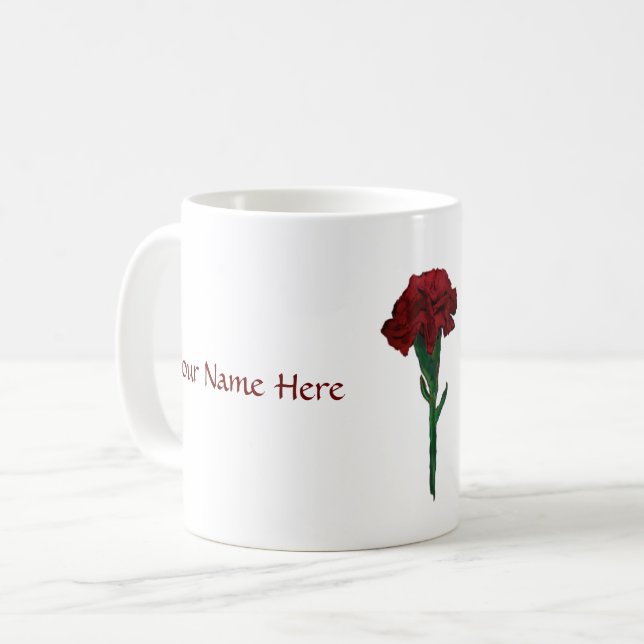 January: Garnet Carnation Personalised Mug (Front Left)