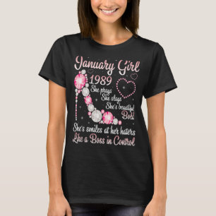 January Girl 1989 She Pray Slay Beautiful Smile 34 T-Shirt