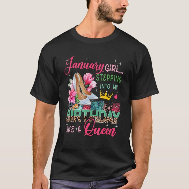 January  Girl Stepping Like Queen Floral High Heel T-Shirt (Front)