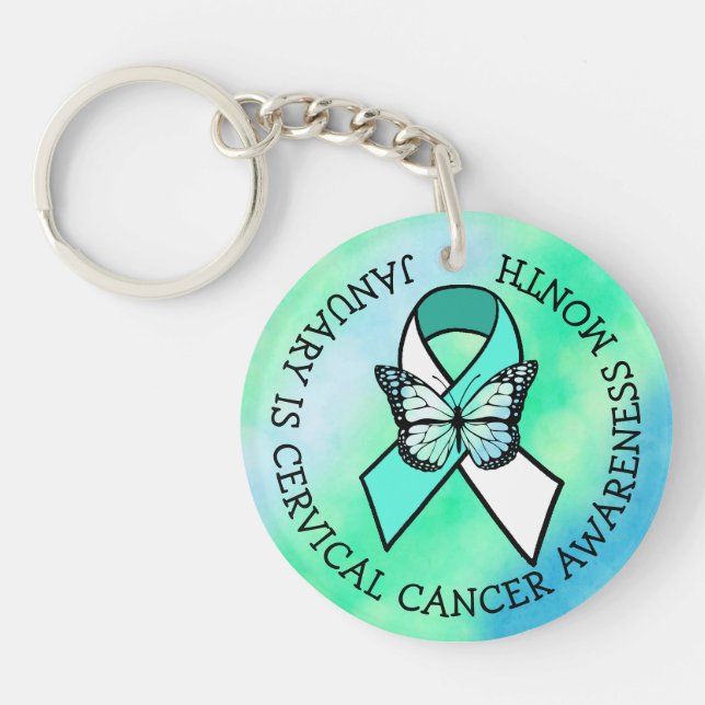 January is Cervical Cancer Awareness Month  Button Key Ring (Front)