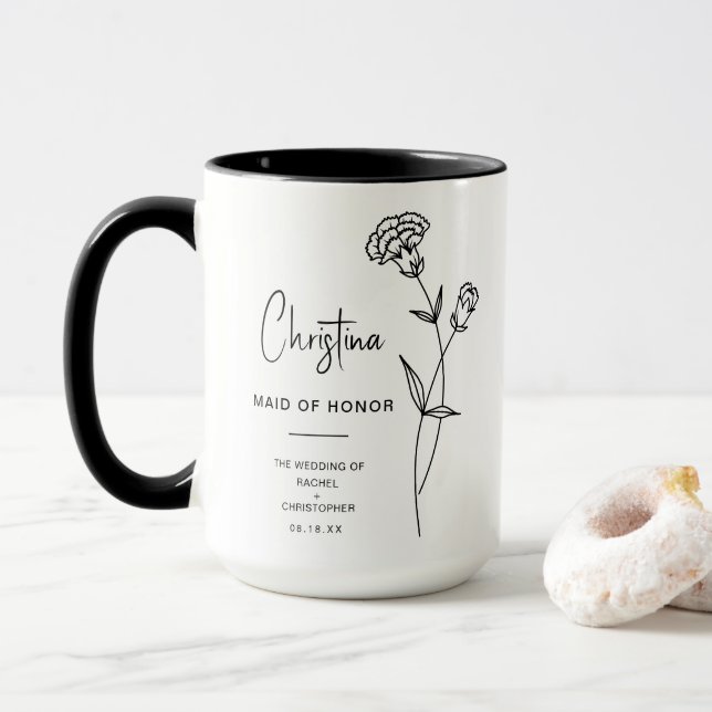 January Maid of Honour Gift | Carnation Flower Mug (With Donut)