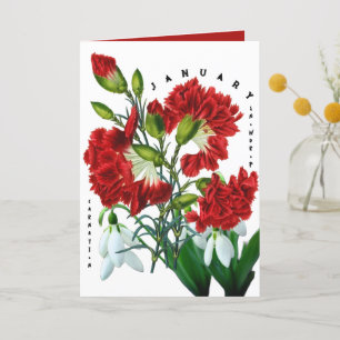 January Month Flowers Snowdrop Carnation Thank You Card