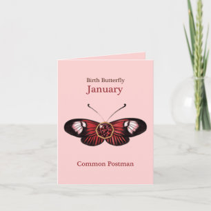 January Red Common Postman Butterfly Illustration Card