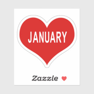 JANUARY Red Love Heart Vinyl Sticker