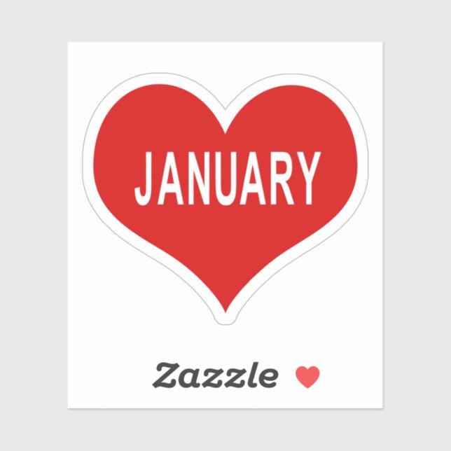 JANUARY Red Love Heart Vinyl Sticker (Sheet)