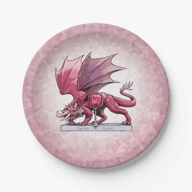 January’s Birthstone Dragon: Garnet Paper Plates (Front)
