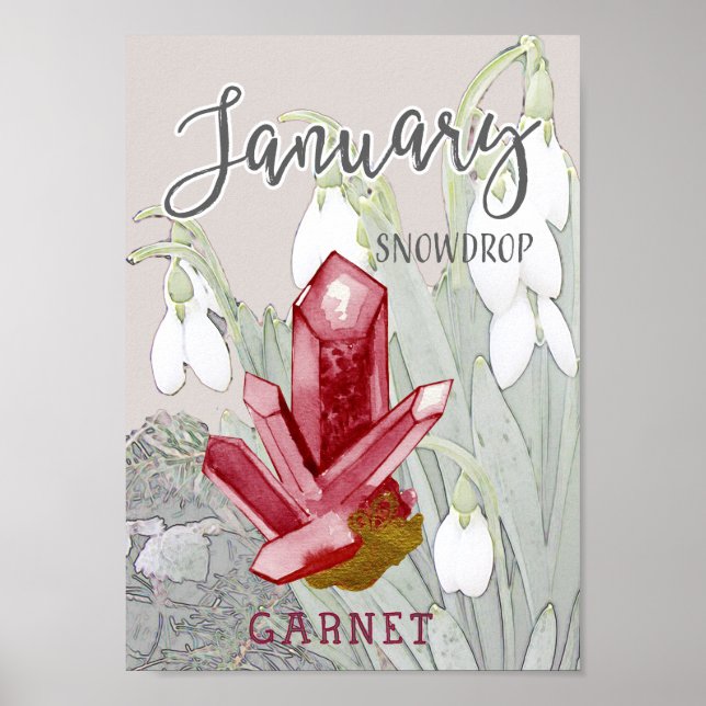 January Snowdrops and Garnet Birthday Poster (Front)