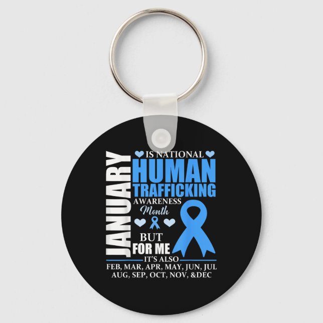 January We Wear Blue Ribbon Human Trafficking Awar Key Ring (Front)