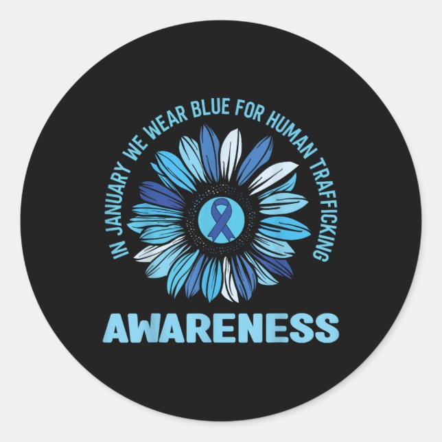 January Wear Blue Ribbon Against Human Trafficking Classic Round Sticker (Front)