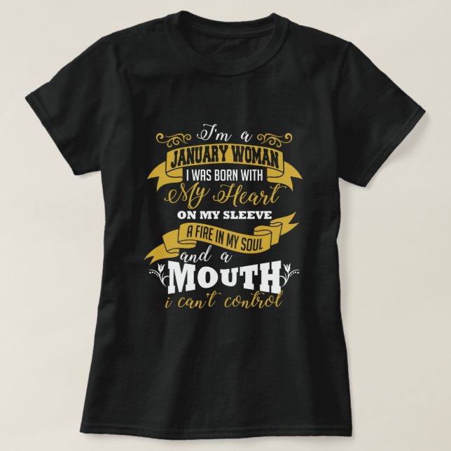 January Woman Birthday Black T-shirt (Design Front)