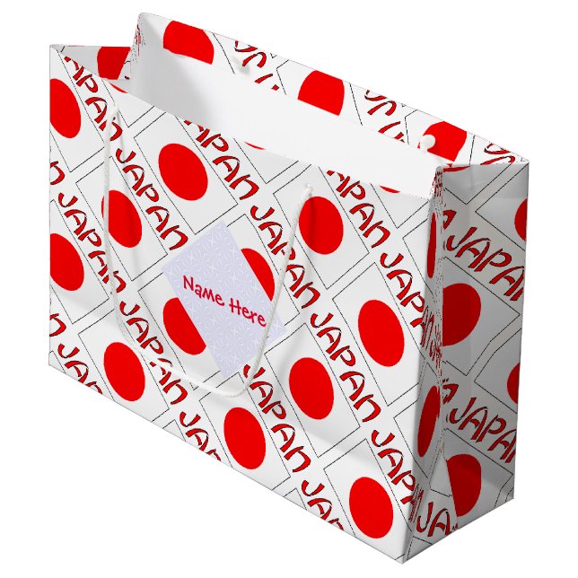 Japan and Japanese Flag Tiled with Your Name Large Gift Bag (Front Angled)