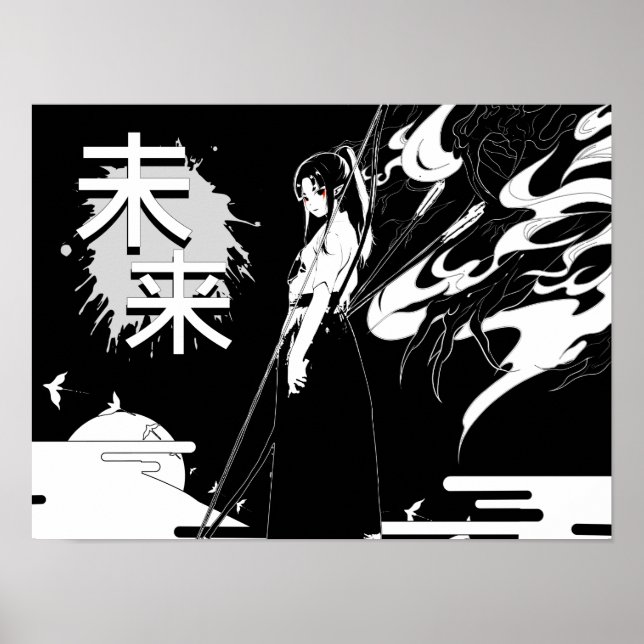 japan anime girl monotone style archer poster (Front)