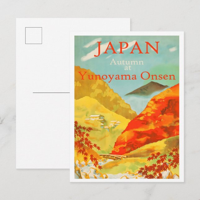 Japan Autumn at Yunoyama Onsen Travel Postcard (Front/Back)