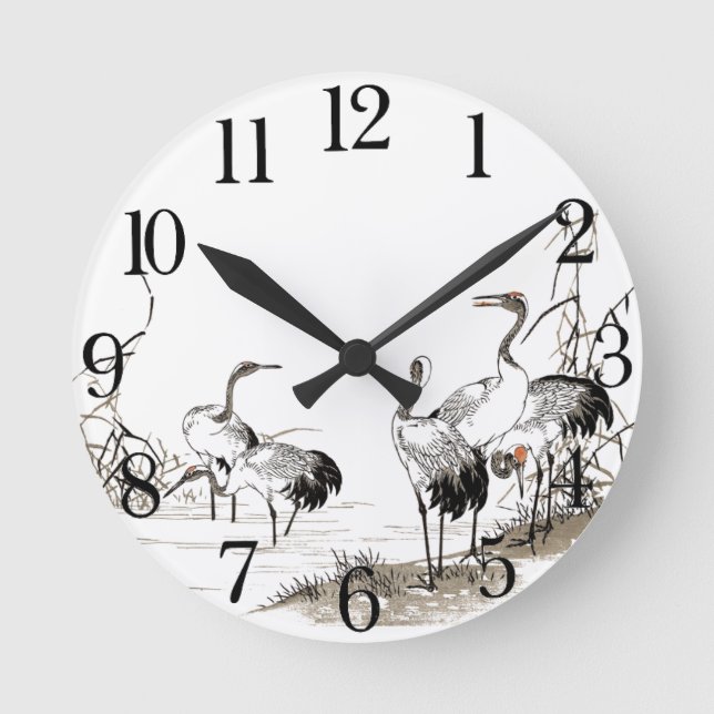 Japan Bairei Crane Birds Wetlands Wall Clock (Front)