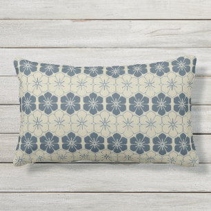 Japan. Blue Floral Flowers. Lumbar Cushion