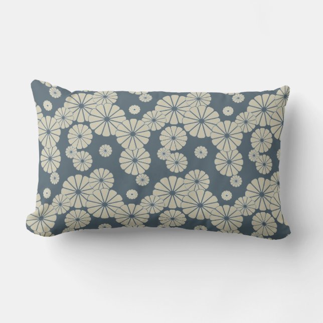 Japan. Blue Floral Flowers. Lumbar Cushion (Front)