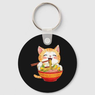 Japan Cat Eating Ramen Noodle Kawaii Anime Style Key Ring