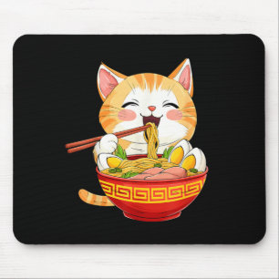Japan Cat Eating Ramen Noodle Kawaii Anime Style Mouse Pad