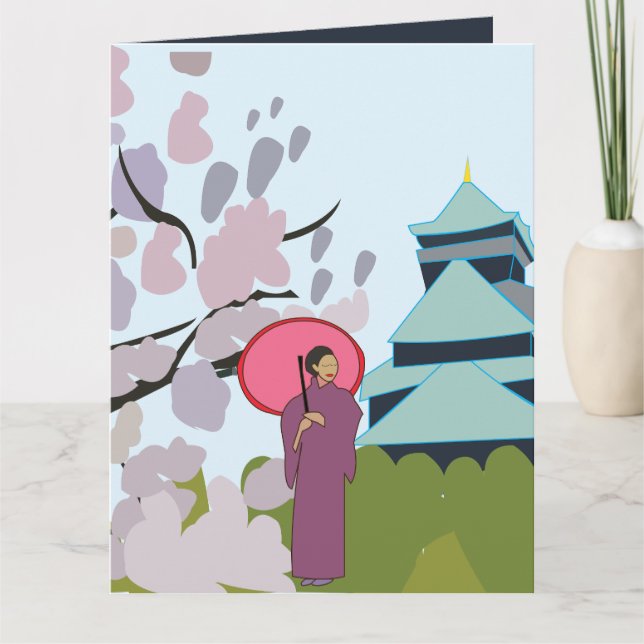 Japan Cherry Blossom Geisha Kimono  Card (Front)